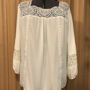 NWT Avenue sz 22/24 white blouse/lace yoke/sleeves